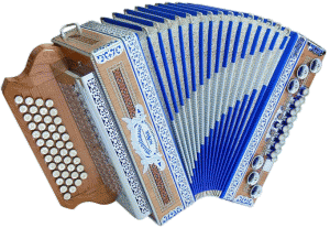Steirische Harmonika der Marke Michlbauer Novak<br>mit 46 Melodietasten, 16 Bässen, X-Bass und H-Bass<br>Von Mbbernhard - Eigenes Werk,CC BY-SA 3.0,<br>https://commons.wikimedia.org/w/index.php?curid=23246073